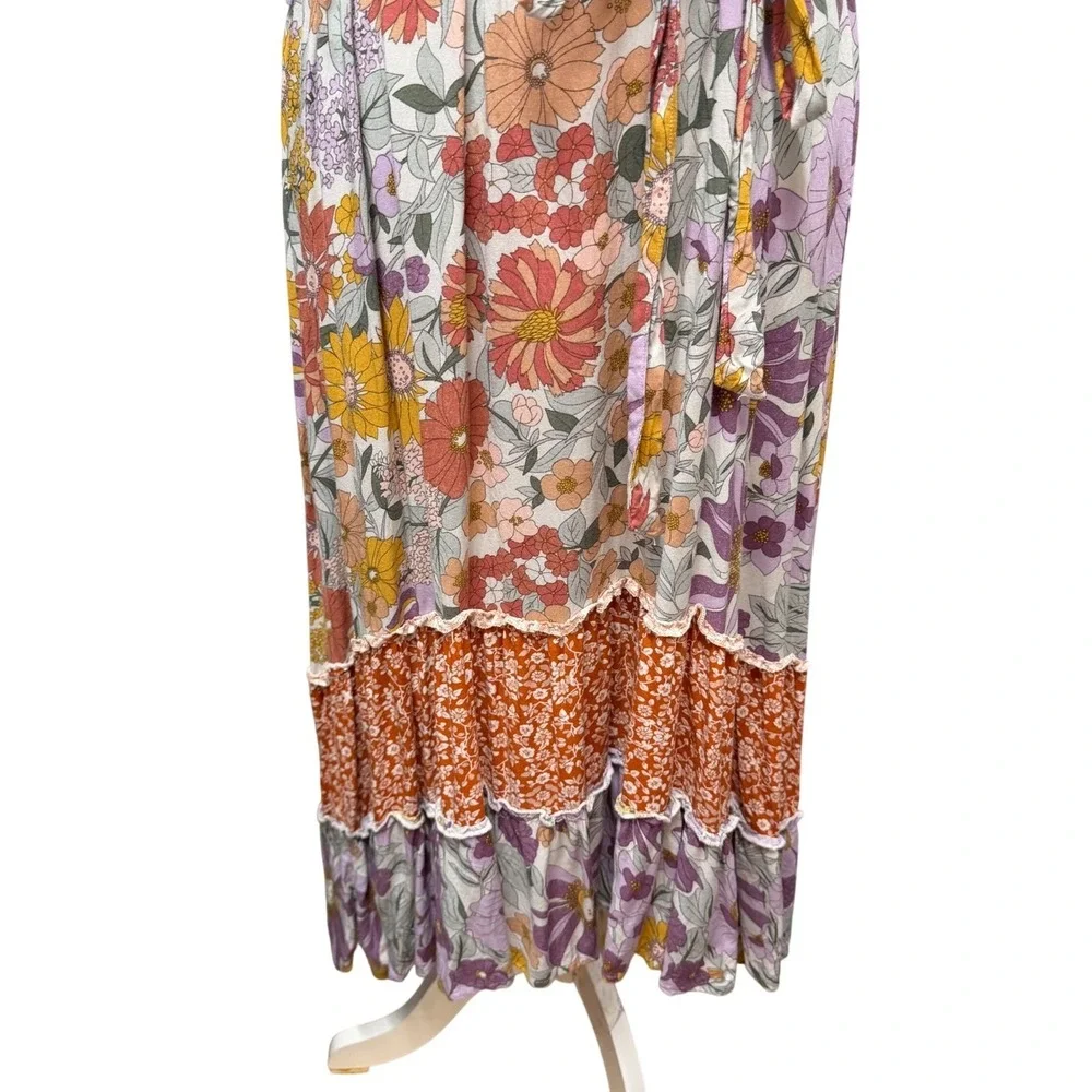 GiGio Maxi Dress Womens M Multicolor Floral‎ Boho Tiered Lace Feminine Cottage